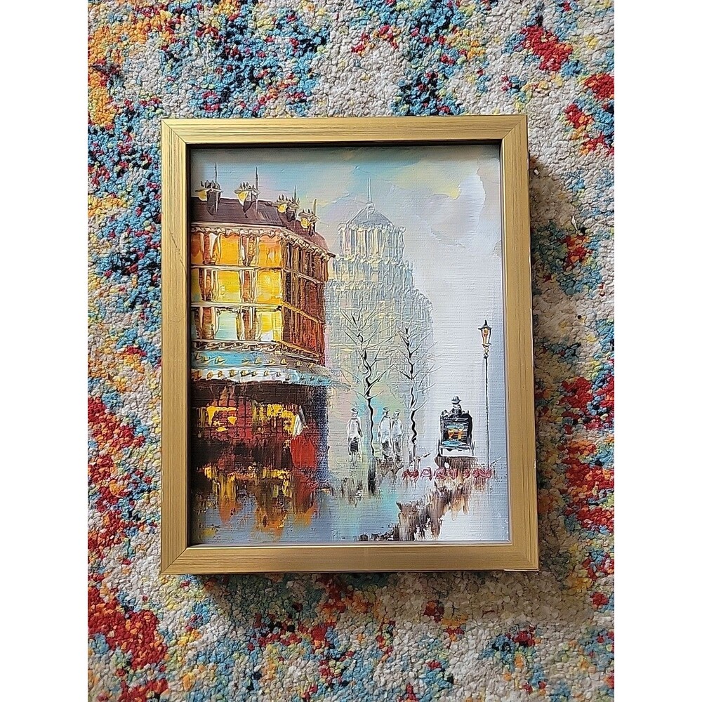 Vtg France Oil Painting Impressionism Signed Marvin French Street Art Rainy Day